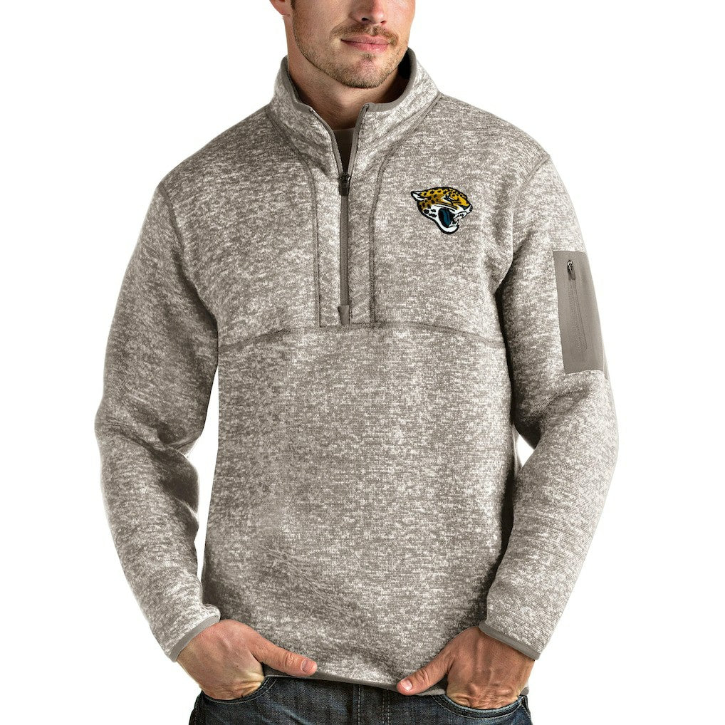 Jacksonville Jaguars Antigua Fortune Quarter-Zip Pullover Jacket Oatmeal - NFL