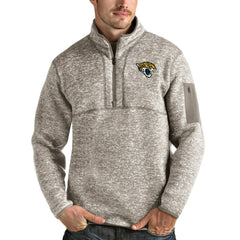 Jacksonville Jaguars Antigua Fortune Quarter-Zip Pullover Jacket Oatmeal - NFL
