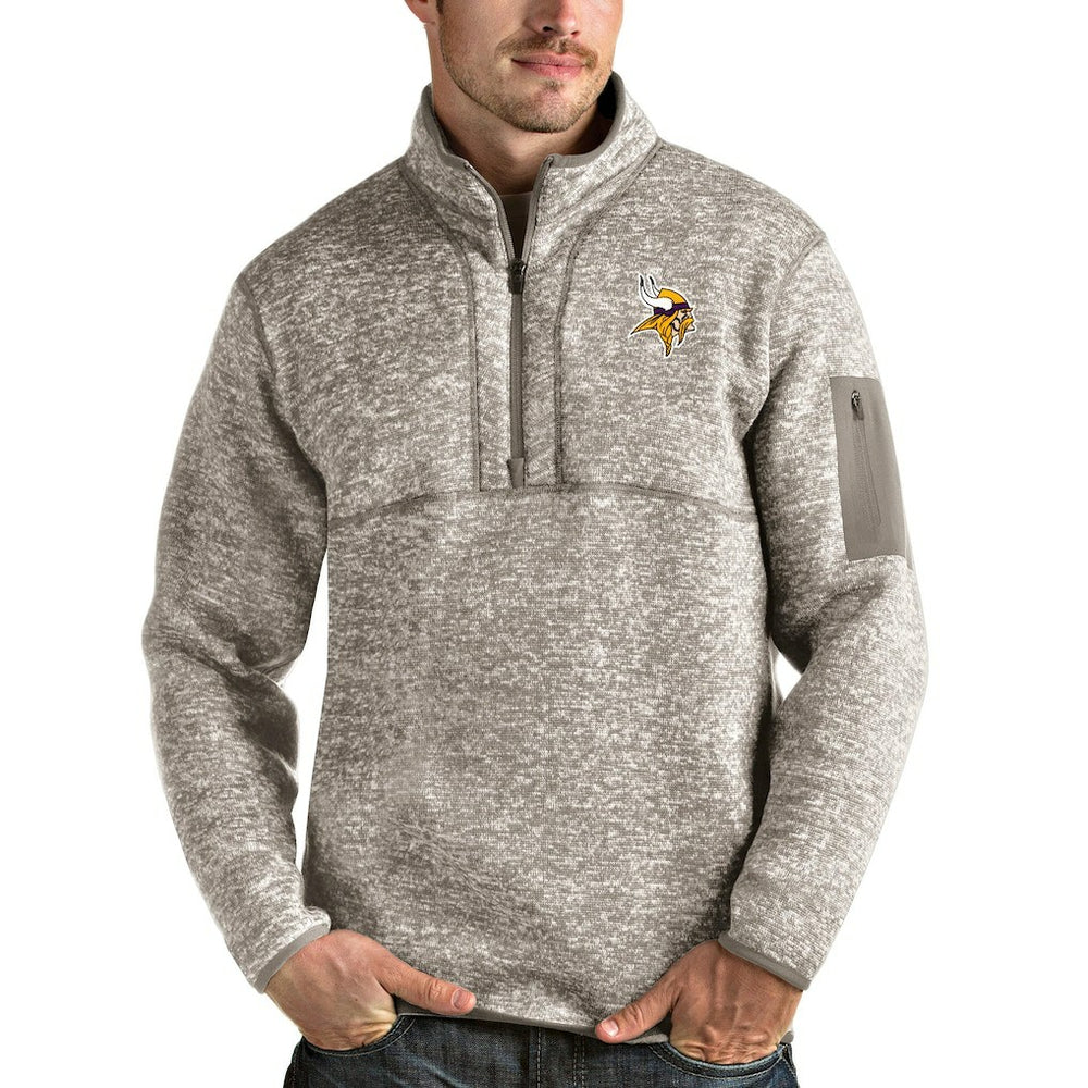 Minnesota Vikings Antigua Fortune Quarter-Zip Pullover Jacket Oatmeal - NFL