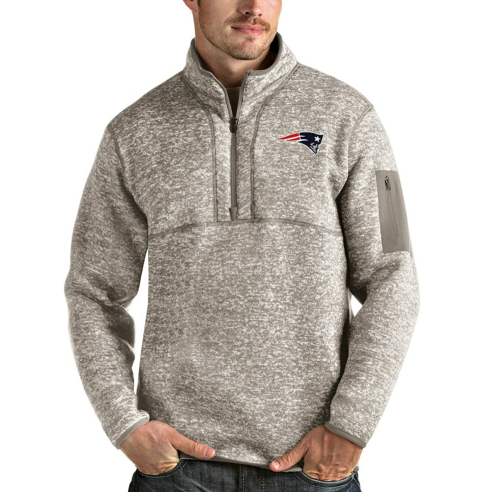 New England Patriots Antigua Fortune Quarter-Zip Pullover Jacket Oatmeal - NFL