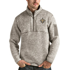 New Orleans Saints Antigua Fortune Quarter-Zip Pullover Jacket Oatmeal - NFL