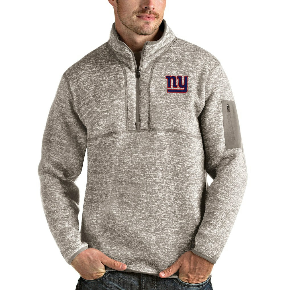 New York Giants Antigua Fortune Quarter-Zip Pullover Jacket Oatmeal - NFL