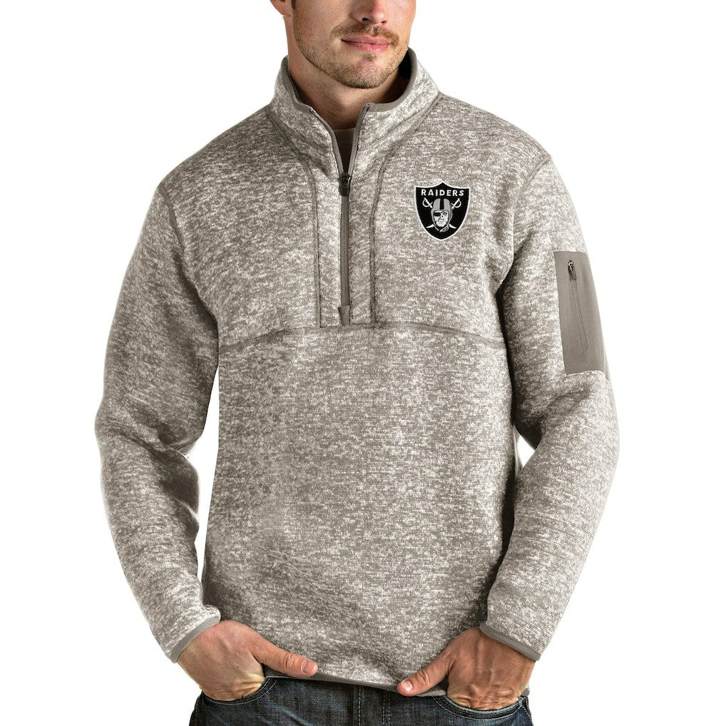 Las Vegas Raiders Antigua Fortune Quarter-Zip Pullover Jacket Oatmeal - NFL