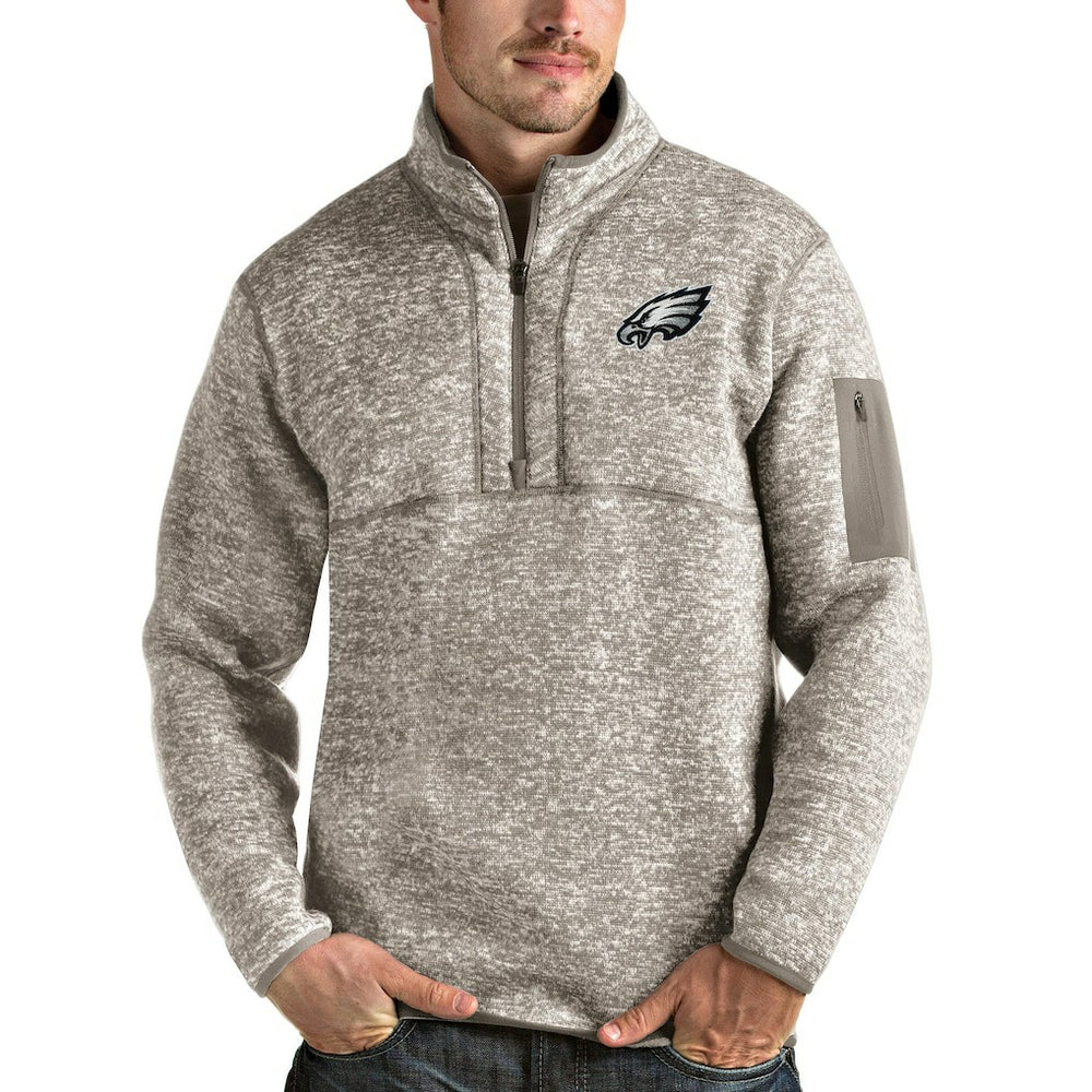 Philadelphia Eagles Antigua Fortune Quarter-Zip Pullover Jacket Oatmeal - NFL