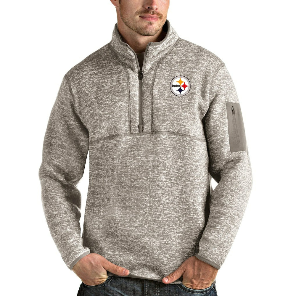 Pittsburgh Steelers Antigua Fortune Quarter-Zip Pullover Jacket Oatmeal - NFL