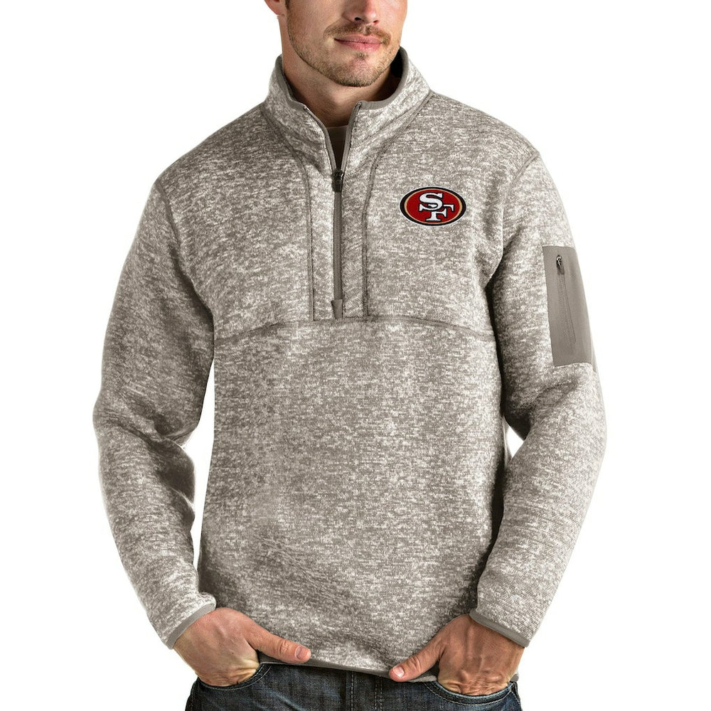 San Francisco 49ers Antigua Fortune Quarter-Zip Pullover Jacket Oatmeal - NFL