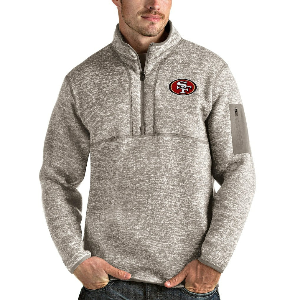 San Francisco 49ers Antigua Fortune Quarter-Zip Pullover Jacket Oatmeal - NFL