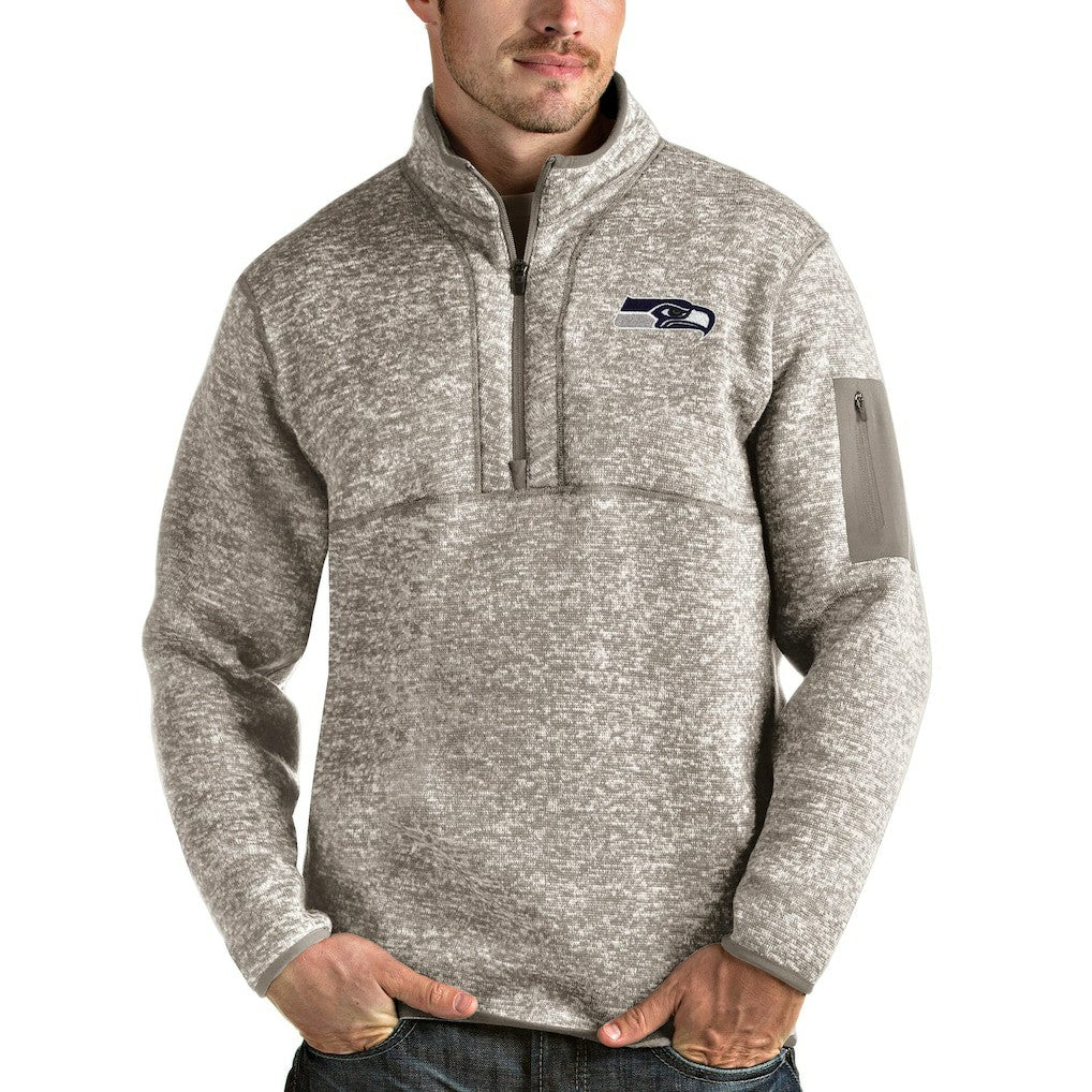 Seattle Seahawks Antigua Fortune Quarter-Zip Pullover Jacket Oatmeal - NFL