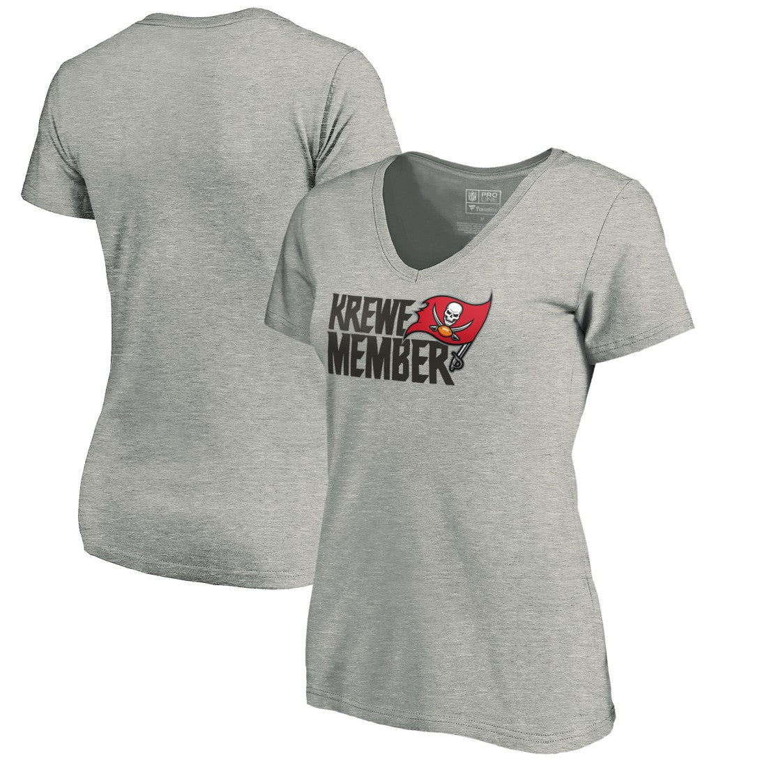 Tampa Bay Buccaneers Women's Krewe Member V-Neck T-Shirt Heather Gray - NFL