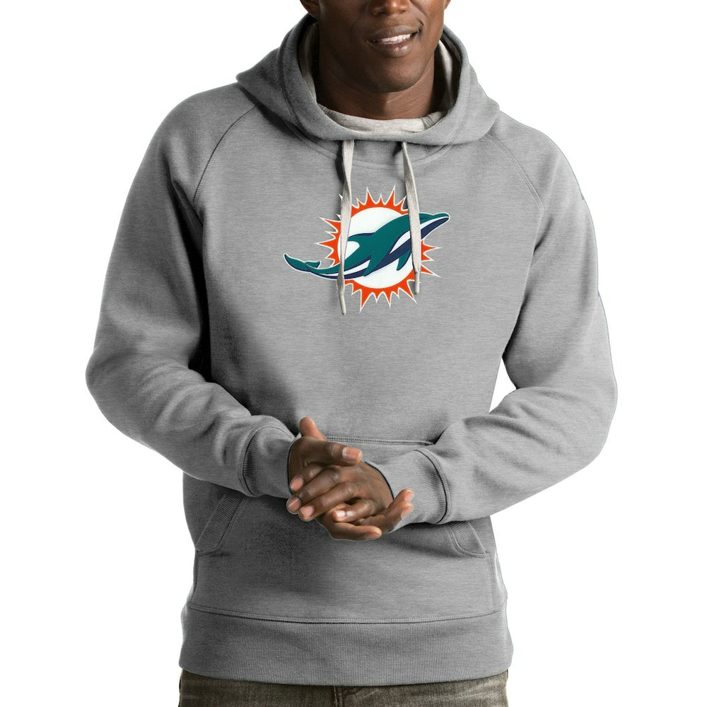 Miami Dolphins Antigua Victory Pullover Hoodie Heather Gray - NFL