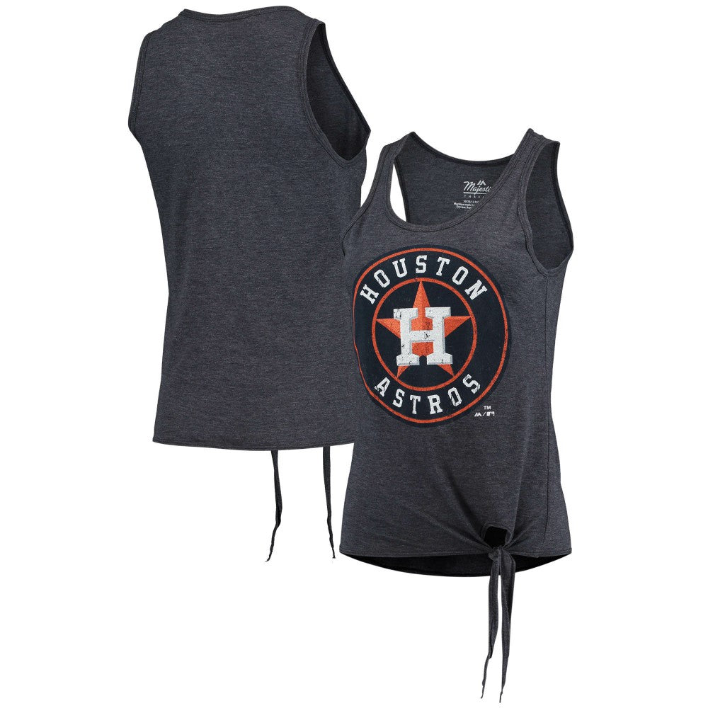 Houston Astros Majestic Threads Women's Scoop Neck Racerback Side Tie Tri-Blend Tank Top On Sale