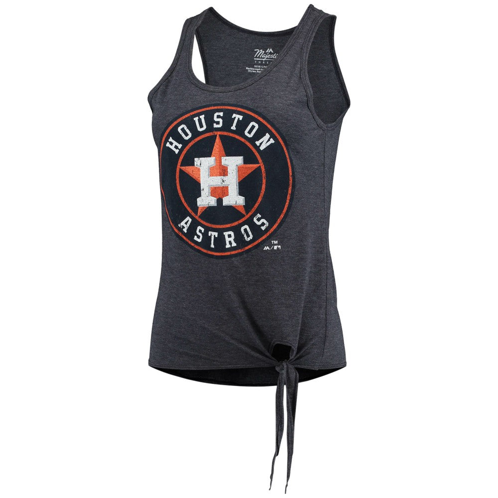 Houston Astros Majestic Threads Women's Scoop Neck Racerback Side Tie Tri-Blend Tank Top On Sale
