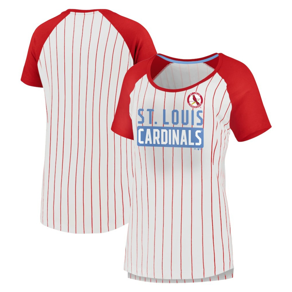 St. Louis Cardinals Fanatics Women's Cooperstown Collection Iconic Pinstripe Raglan Scoop Neck T-Shirt Online