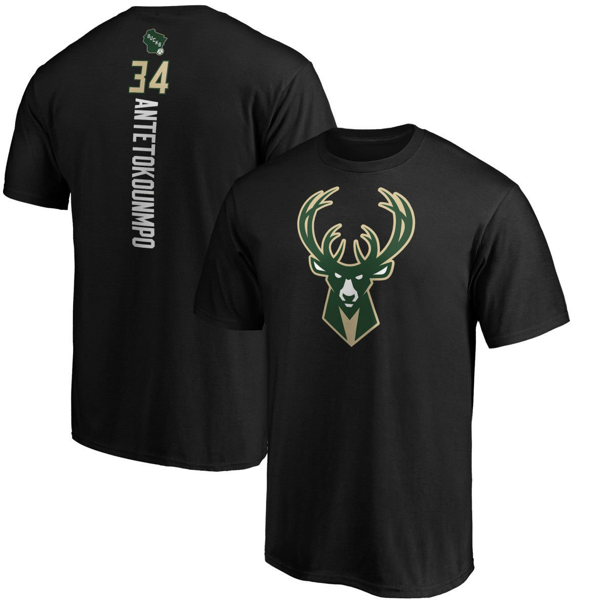 NBA - Giannis Antetokounmpo Milwaukee Bucks Team Playmaker Name & Number T-Shirt - Black