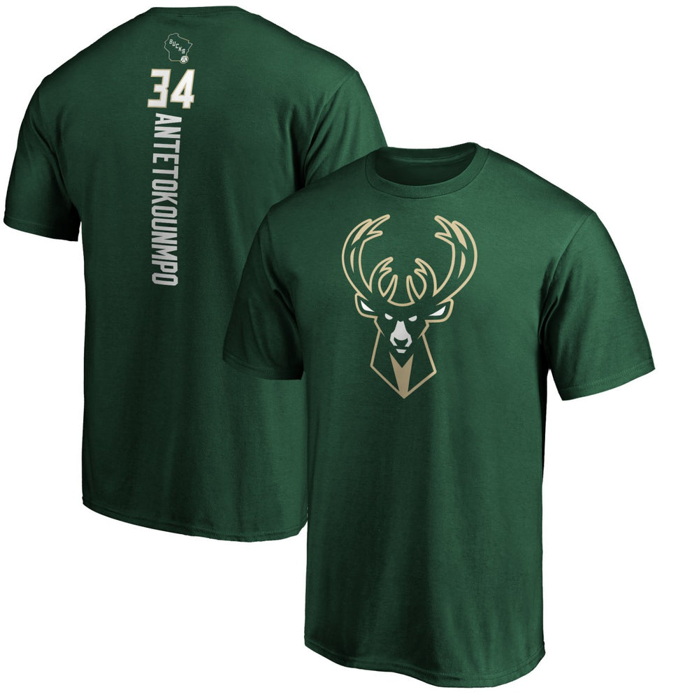 NBA - Giannis Antetokounmpo Milwaukee Bucks Team Playmaker Name & Number T-Shirt - Hunter Green
