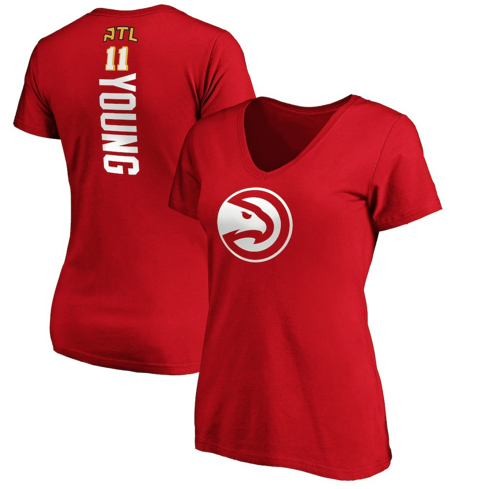 NBA - Trae Young Atlanta Hawks Women's Playmaker Name & Number V-Neck T-Shirt - Red