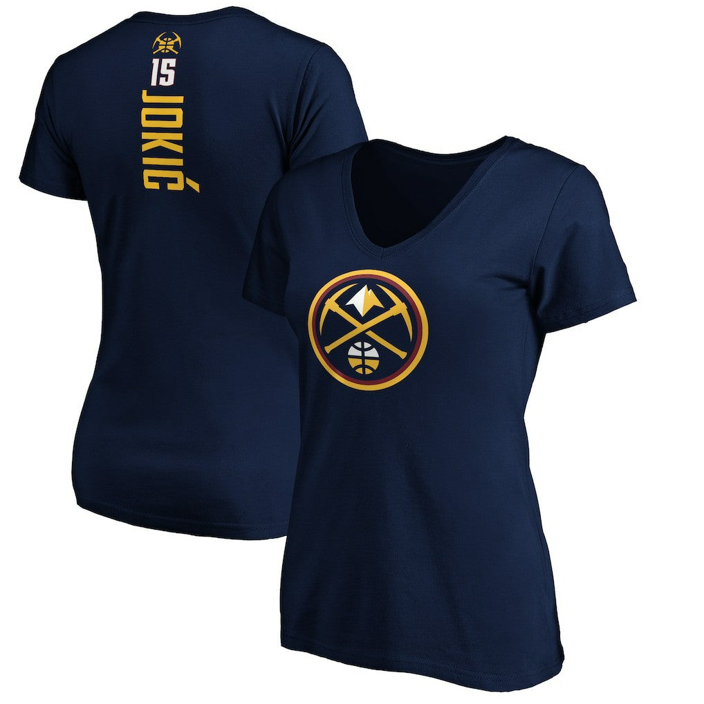 NBA - Nikola Jokic Denver Nuggets Women's Playmaker Name & Number V-Neck T-Shirt - Navy