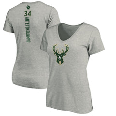 NBA - Giannis Antetokounmpo Milwaukee Bucks Women's Playmaker Name & Number V-Neck T-Shirt - Heathered Gray