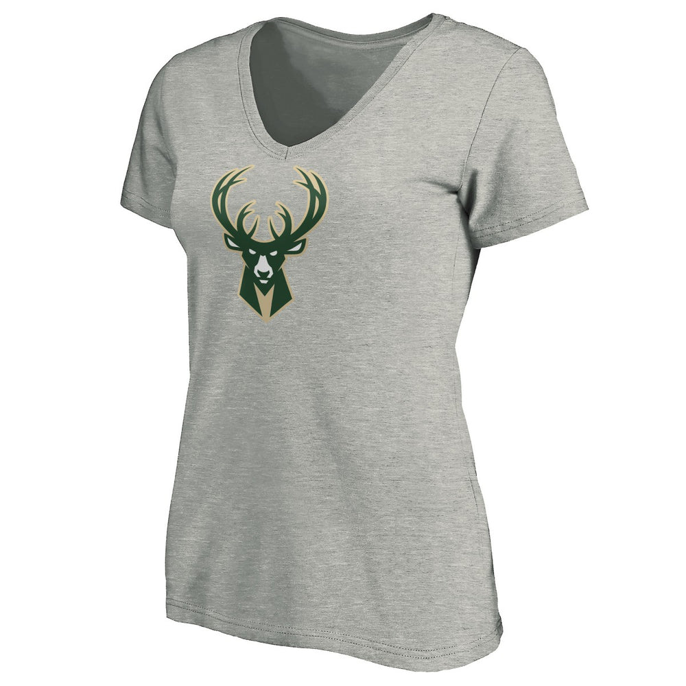 NBA - Giannis Antetokounmpo Milwaukee Bucks Women's Playmaker Name & Number V-Neck T-Shirt - Heathered Gray