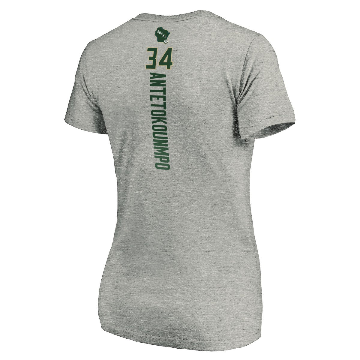NBA - Giannis Antetokounmpo Milwaukee Bucks Women's Playmaker Name & Number V-Neck T-Shirt - Heathered Gray