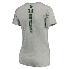 NBA - Giannis Antetokounmpo Milwaukee Bucks Women's Playmaker Name & Number V-Neck T-Shirt - Heathered Gray