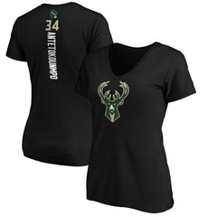 NBA - Giannis Antetokounmpo Milwaukee Bucks Women's Playmaker Name & Number V-Neck T-Shirt - Black