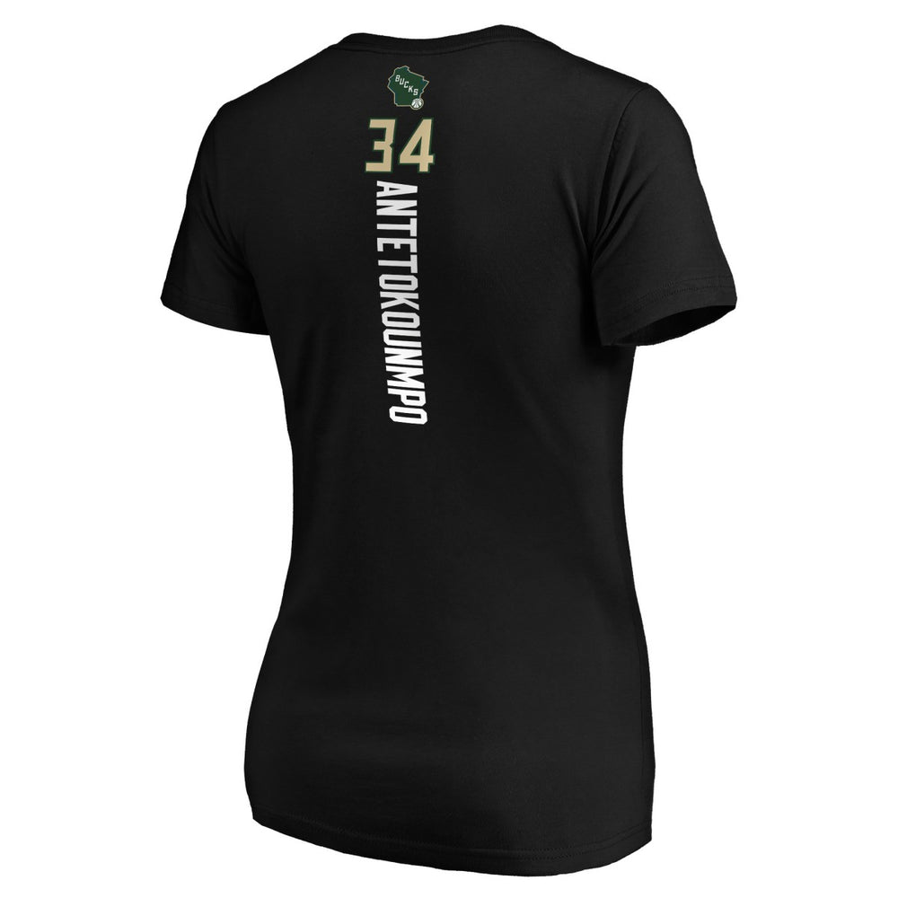 NBA - Giannis Antetokounmpo Milwaukee Bucks Women's Playmaker Name & Number V-Neck T-Shirt - Black