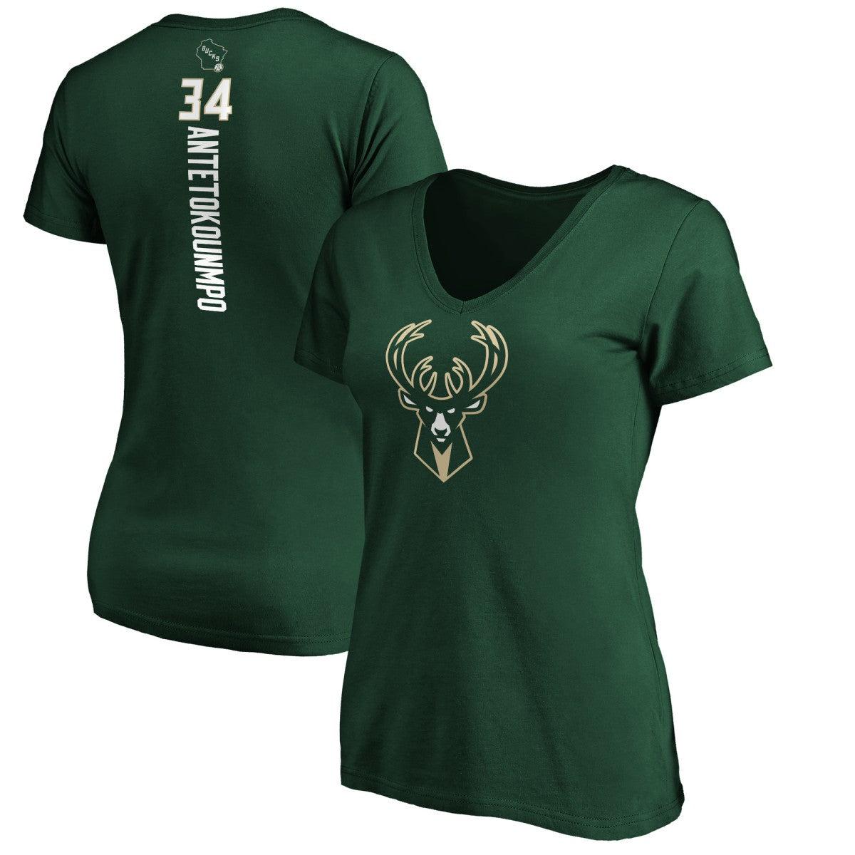 NBA - Giannis Antetokounmpo Milwaukee Bucks Women's Playmaker Name & Number V-Neck T-Shirt - Green