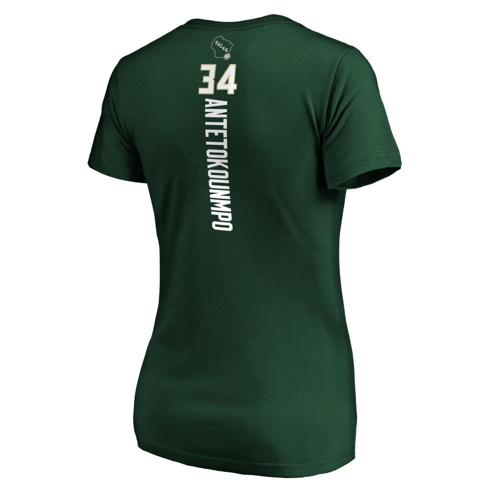 NBA - Giannis Antetokounmpo Milwaukee Bucks Women's Playmaker Name & Number V-Neck T-Shirt - Green