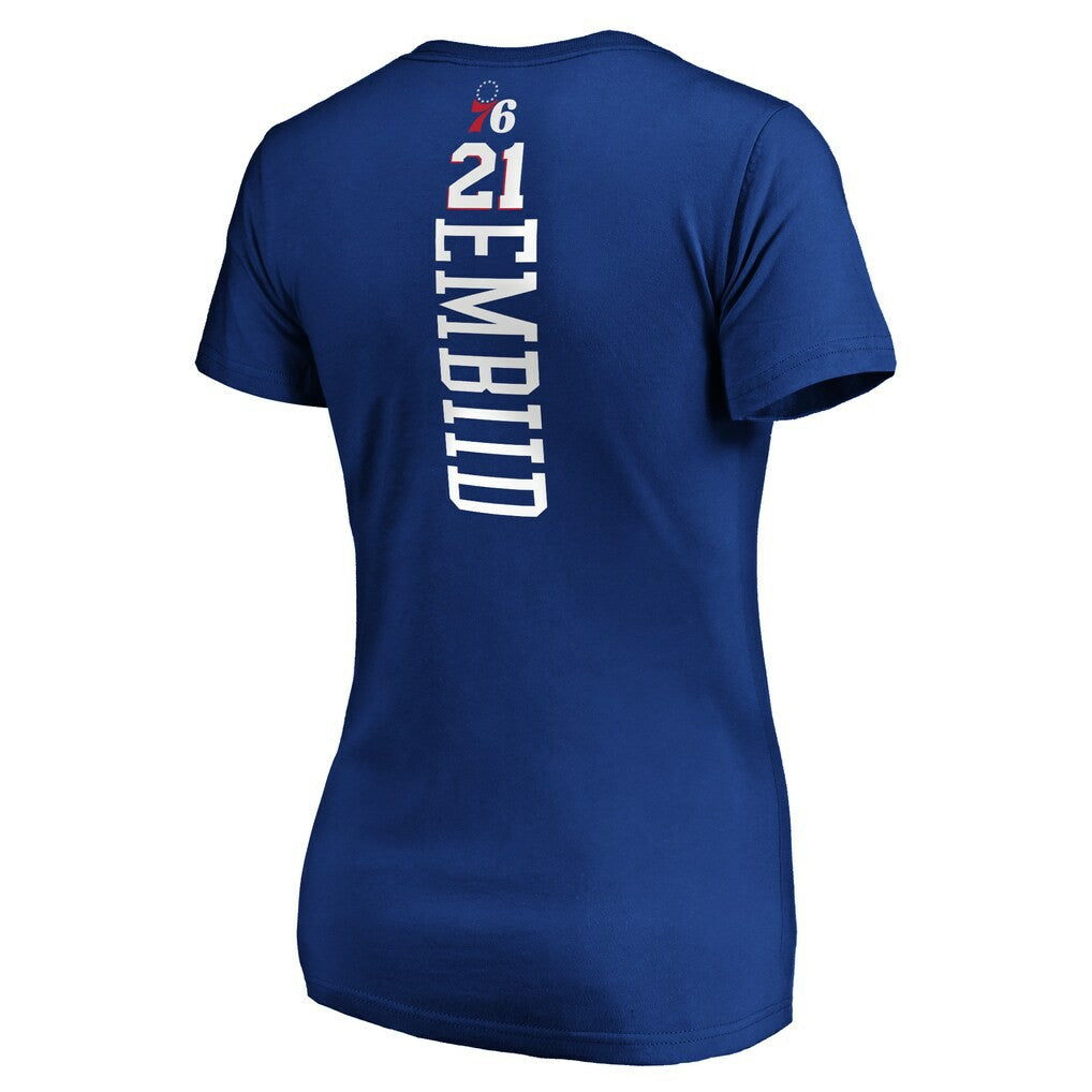 NBA - Joel Embiid Philadelphia 76ers Women's Playmaker Name & Number V-Neck T-Shirt - Royal