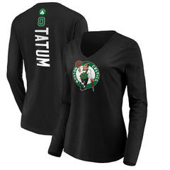 NBA - Jayson Tatum Boston Celtics Women's Playmaker Name & Number Long Sleeve V-Neck T-Shirt - Black