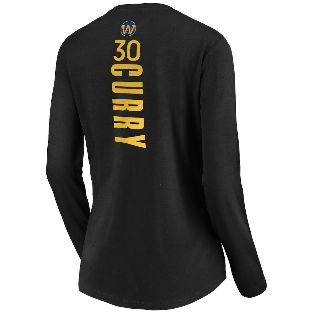 NBA - Stephen Curry Golden State Warriors Women's Playmaker Name & Number Long Sleeve V-Neck T-Shirt - Black