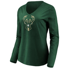 NBA - Giannis Antetokounmpo Milwaukee Bucks Women's Playmaker Name & Number Long Sleeve V-Neck T-Shirt - Green