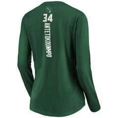 NBA - Giannis Antetokounmpo Milwaukee Bucks Women's Playmaker Name & Number Long Sleeve V-Neck T-Shirt - Green