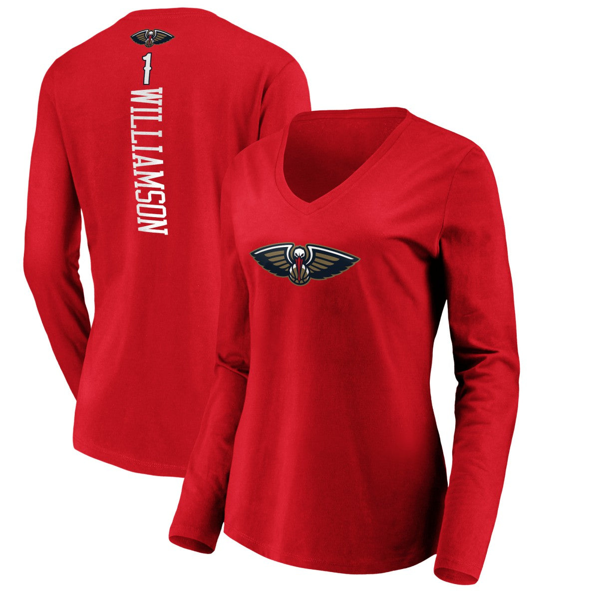 NBA - Zion Williamson New Orleans Pelicans Women's Playmaker Name & Number Long Sleeve V-Neck T-Shirt - Red