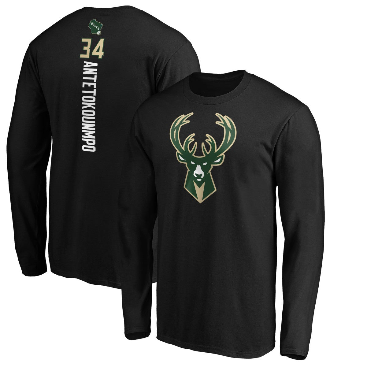 NBA - Giannis Antetokounmpo Milwaukee Bucks Playmaker Name & Number Long Sleeve T-Shirt - Black