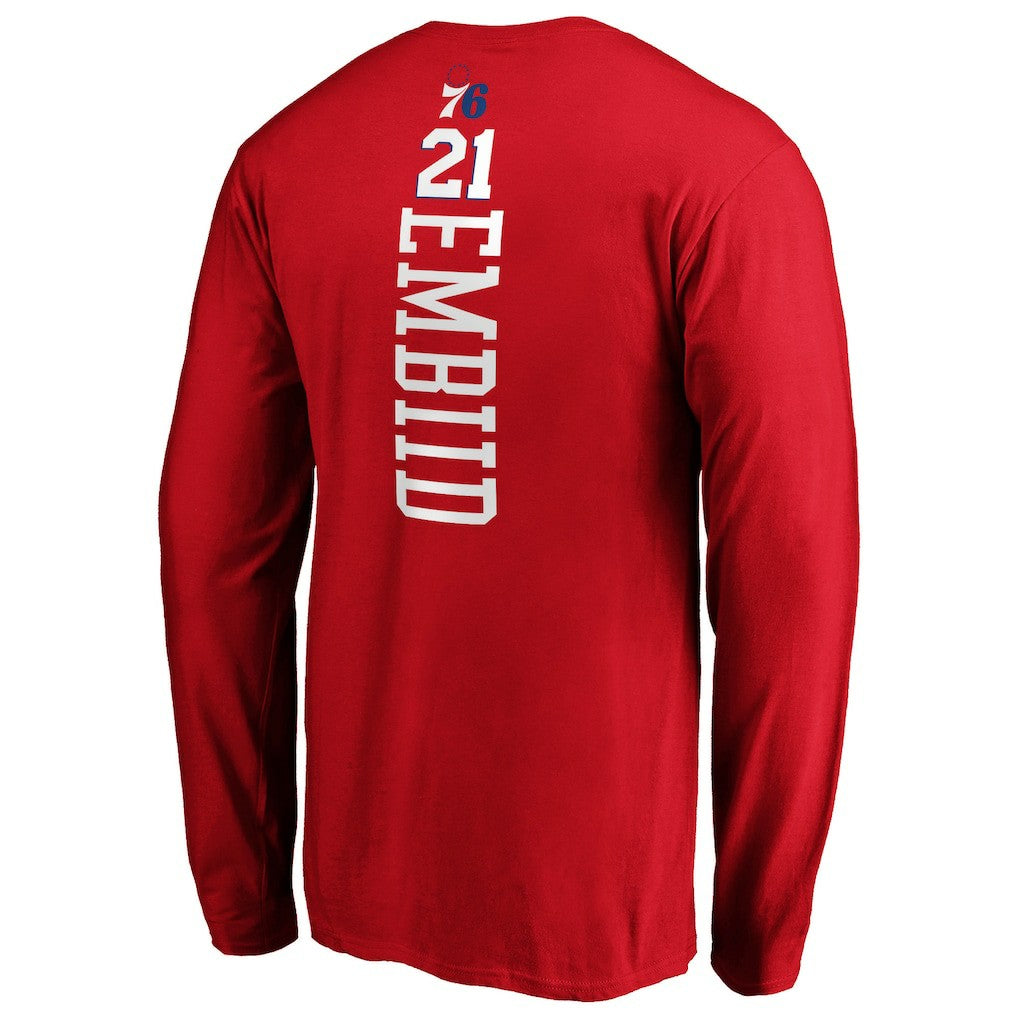 NBA - Joel Embiid Philadelphia 76ers Playmaker Name & Number Long Sleeve T-Shirt - Red