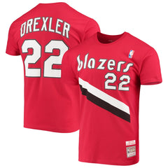 Mitchell & Ness - Clyde Drexler Portland Trail Blazers Hardwood Classics Player Name & Number T-Shirt - Red