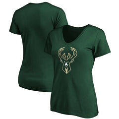 Fanatics - Milwaukee Bucks Women's Primary Logo Team V-Neck T-Shirt - Hunter Green