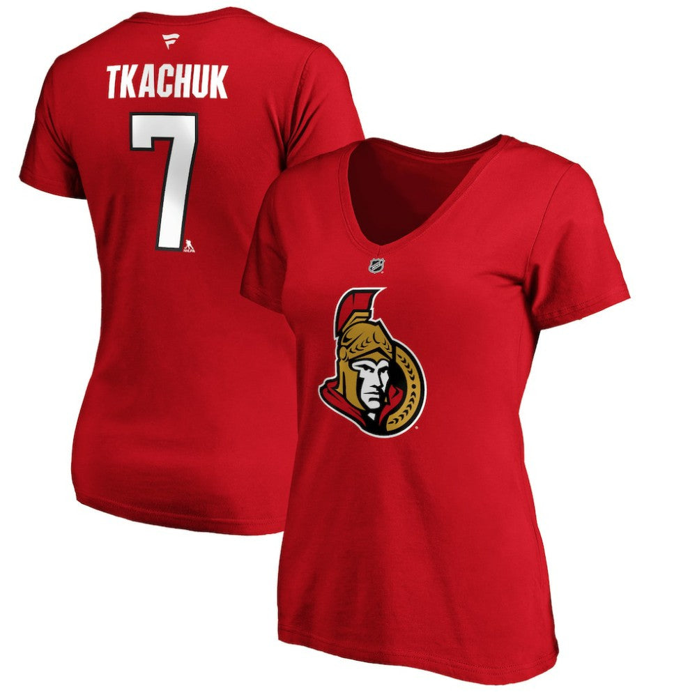 Brady Tkachuk Ottawa Senators - Fanatics Women's Authentic Stack Name & Number V-Neck T-Shirt Red
