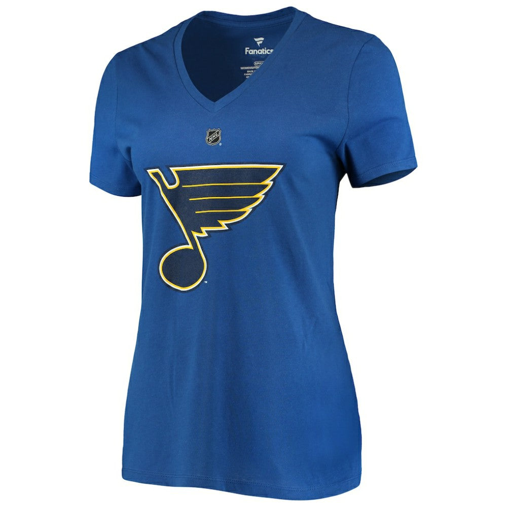 Jordan Binnington St. Louis Blues - Fanatics Women's Authentic Stack Name & Number V-Neck T-Shirt Blue