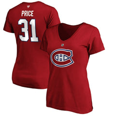 Carey Price Montreal Canadiens - Fanatics Women's Authentic Stack Name & Number V-Neck T-Shirt Red