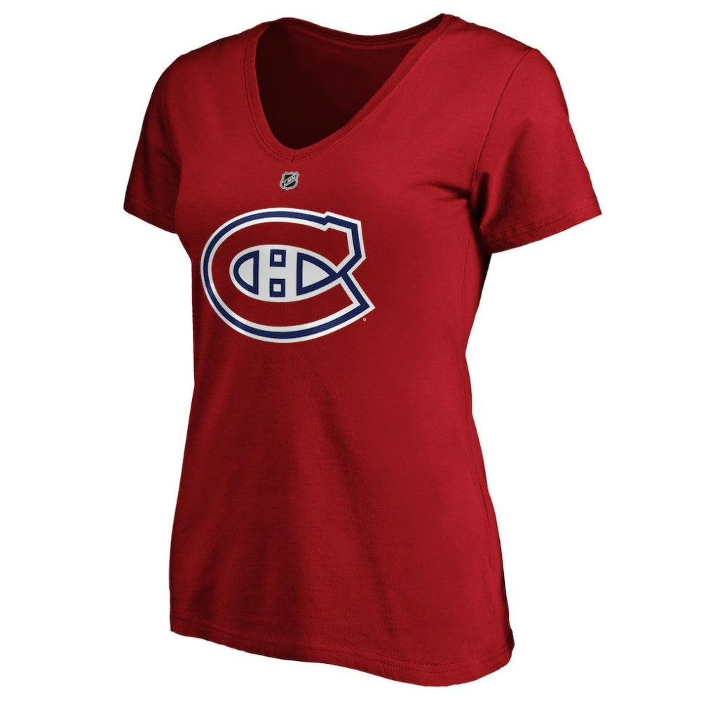 Carey Price Montreal Canadiens - Fanatics Women's Authentic Stack Name & Number V-Neck T-Shirt Red