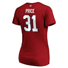 Carey Price Montreal Canadiens - Fanatics Women's Authentic Stack Name & Number V-Neck T-Shirt Red