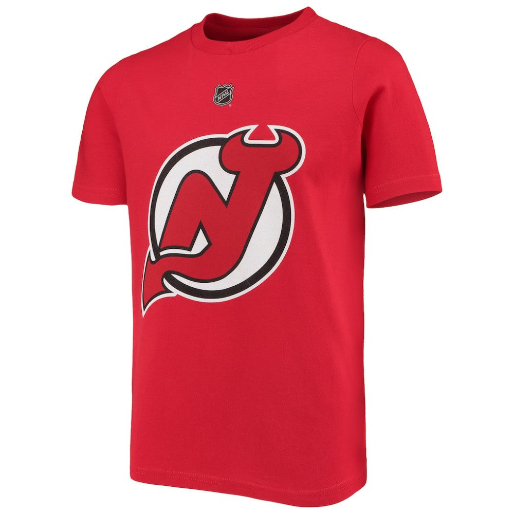 Jack Hughes New Jersey Devils - Youth Player Name & Number T-Shirt Red