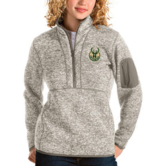 NBA - Milwaukee Bucks Antigua Women's Fortune Quarter-Zip Pullover Jacket - Natural