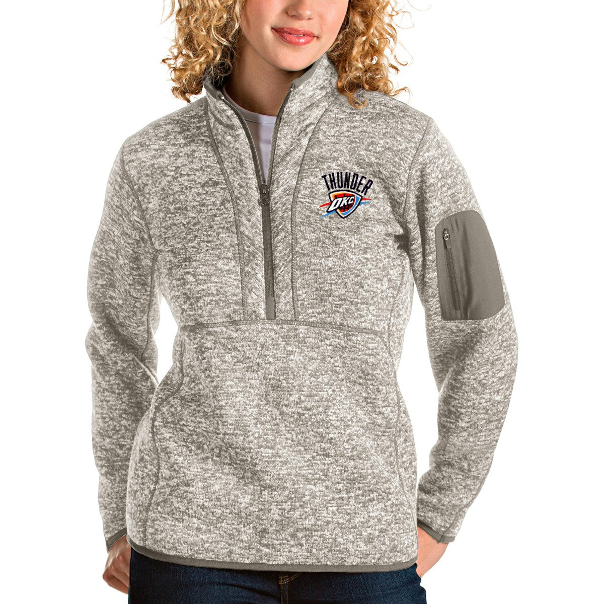 NBA - Oklahoma City Thunder Antigua Women's Fortune Quarter-Zip Pullover Jacket - Natural