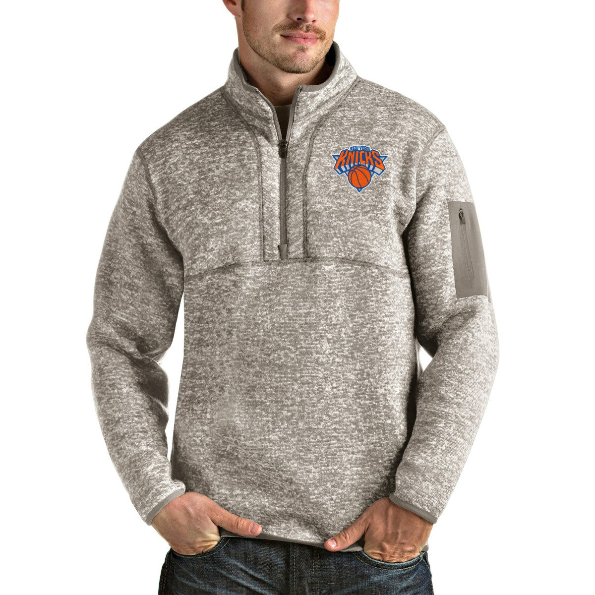 NBA - New York Knicks Antigua Fortune Quarter-Zip Pullover Jacket - Natural