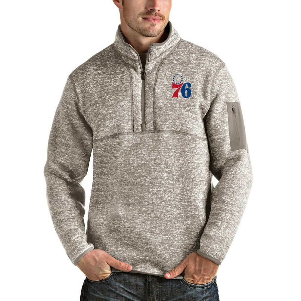 NBA - Philadelphia 76ers Antigua Fortune Quarter-Zip Pullover Jacket - Natural