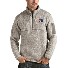 NBA - Philadelphia 76ers Antigua Fortune Quarter-Zip Pullover Jacket - Natural